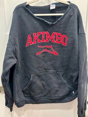 Akimbo Men’s Black Pullover Sweatshirt with Hood Cut Out with